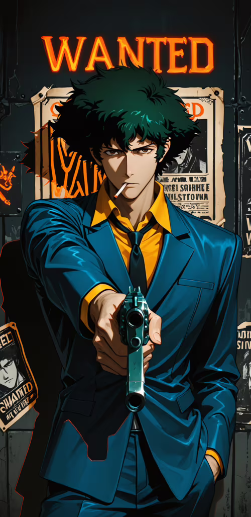 Ilustracja w stylu anime przedstawiająca Spike'a Spiegela z serialu „Cowboy Bebop”,... Google Pixel 3 XL