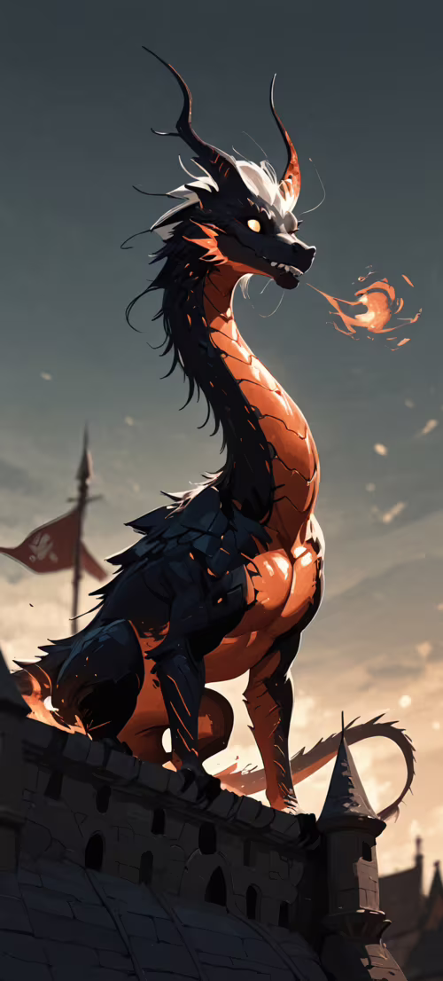 Ogromny, wężopodobny smok, płonący ogniem i otoczony płomieniami, dostojnie zasiada... Huawei Nova 9 SE