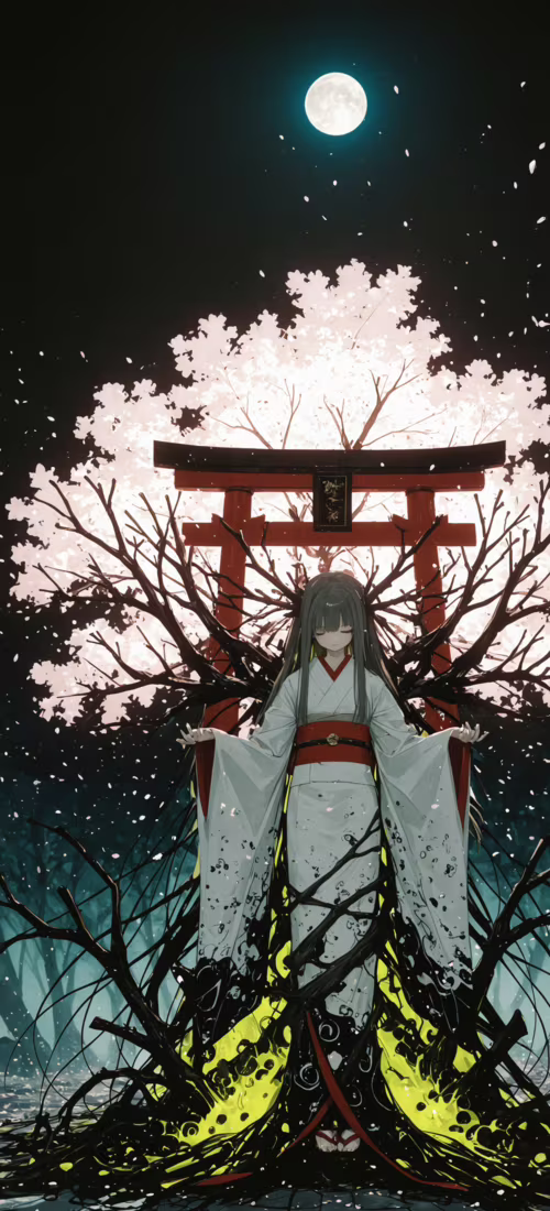 Ilustracja w stylu anime przedstawia młodą kobietę o ciemnych włosach, ubraną w biało-czarny... Huawei Mate 40