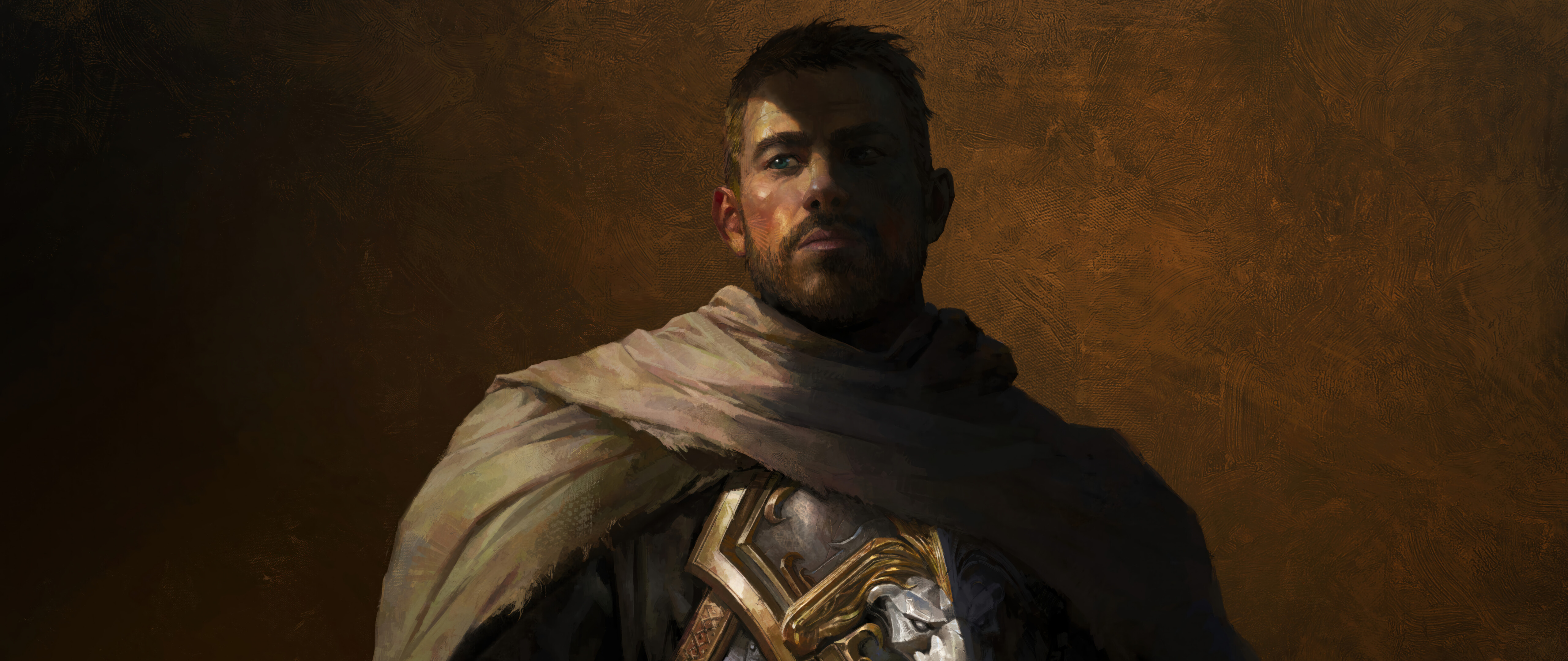 Anduin Wrynn z gry World of Warcraft: The War Within, ubrany w wspaniałą zbroję.