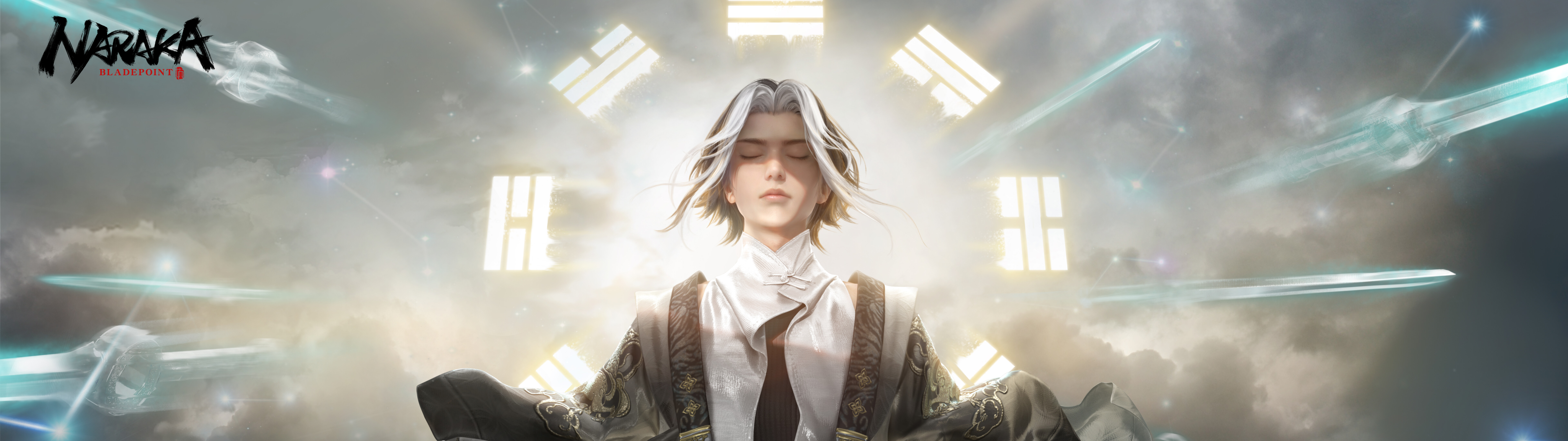 Postać – mag – ze świata Naraka: Bladepoint, wykonująca magiczne zaklęcie, w którym wykorzystywana jest świetlista energia.