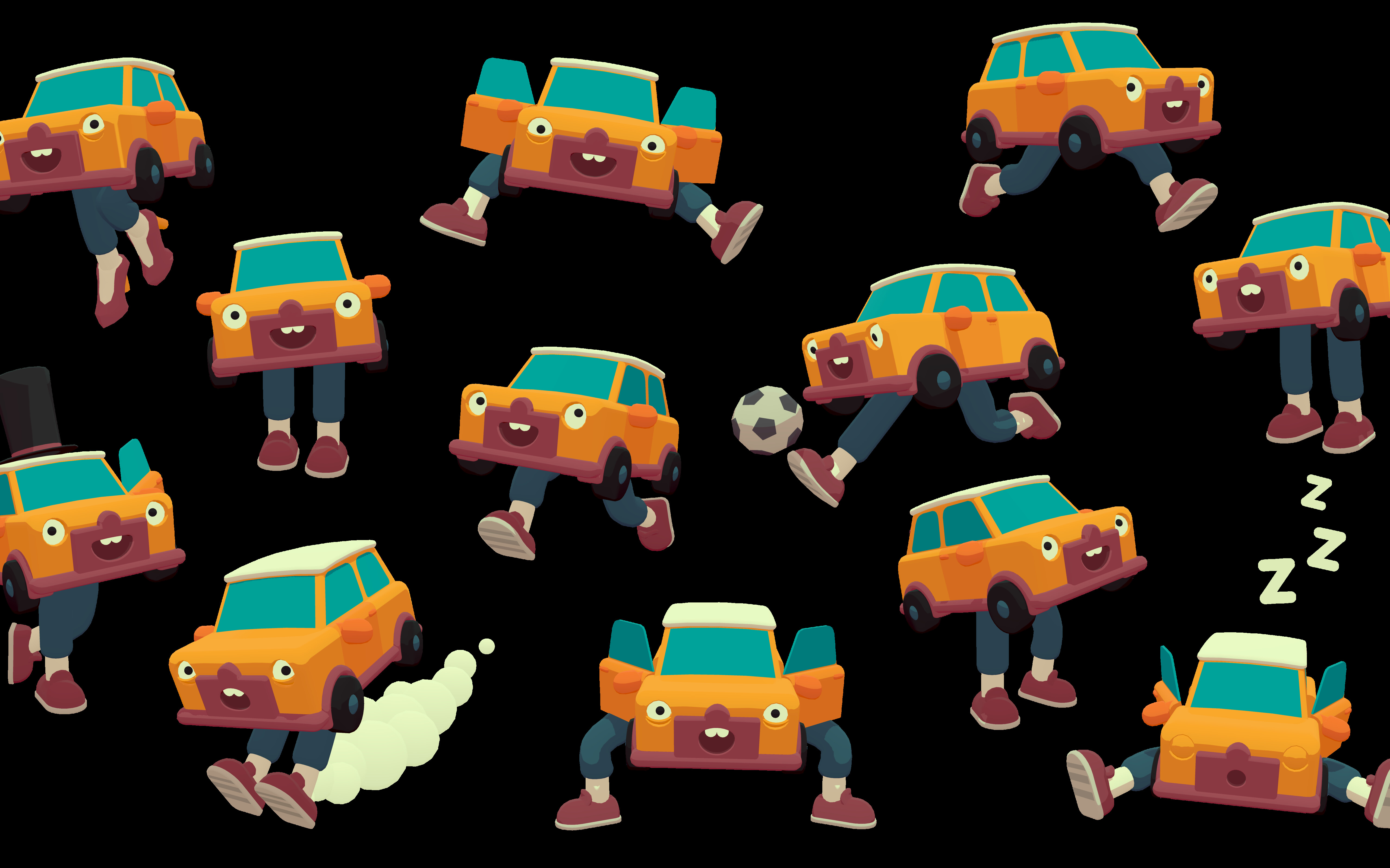 Kolorowy, stylizowany samochód pokonuje skomplikowaną trasę pełną przeszkód w grze wideo, w której obowiązują prawa fizyki.