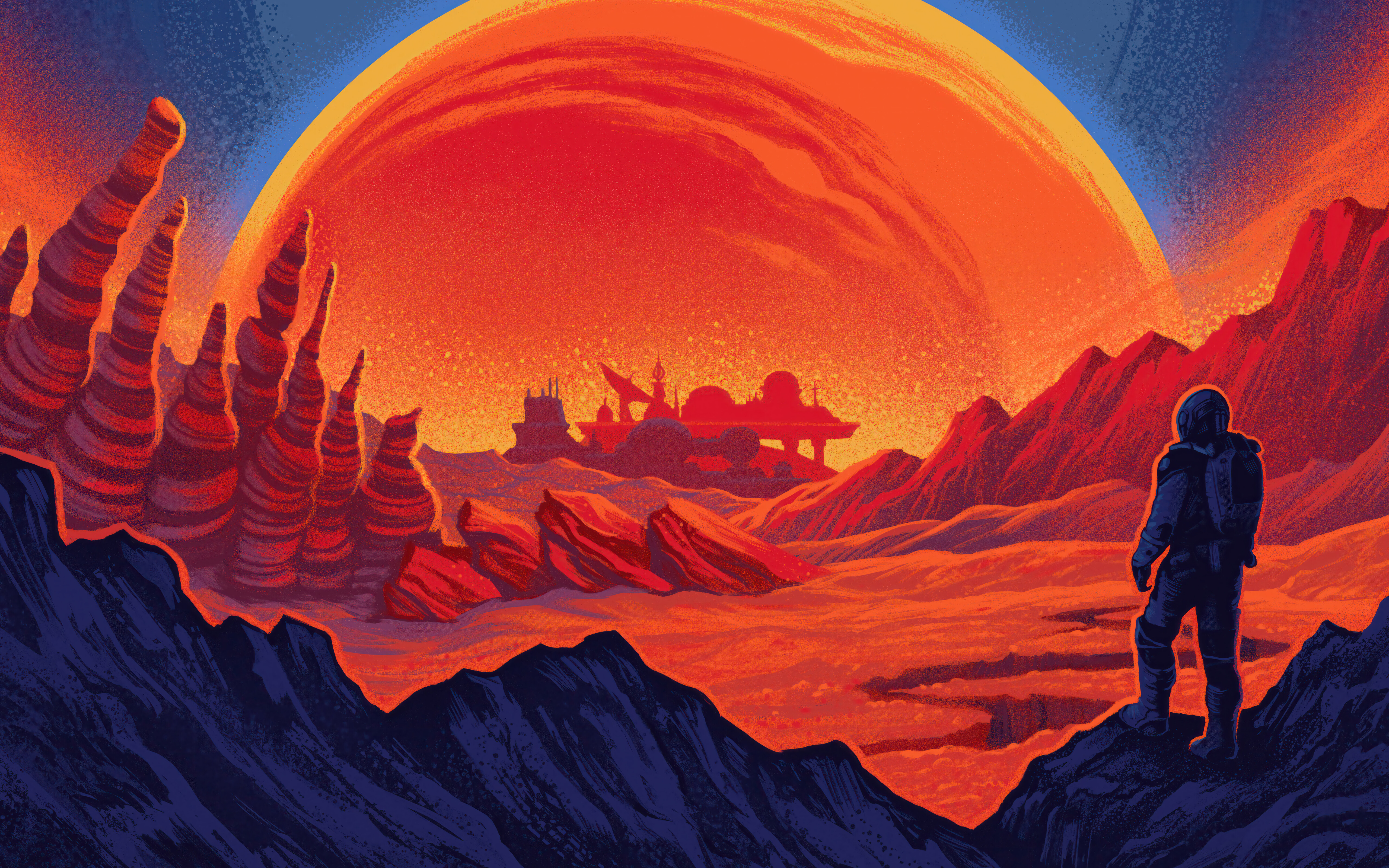 Efektowny, zbliżony kadr przedstawiający astronautę w szczegółowym skafandrze kosmicznym, otoczonego gwiazdami i kosmicznym pyłem, utrzymany w stylistyce gry Starfield.