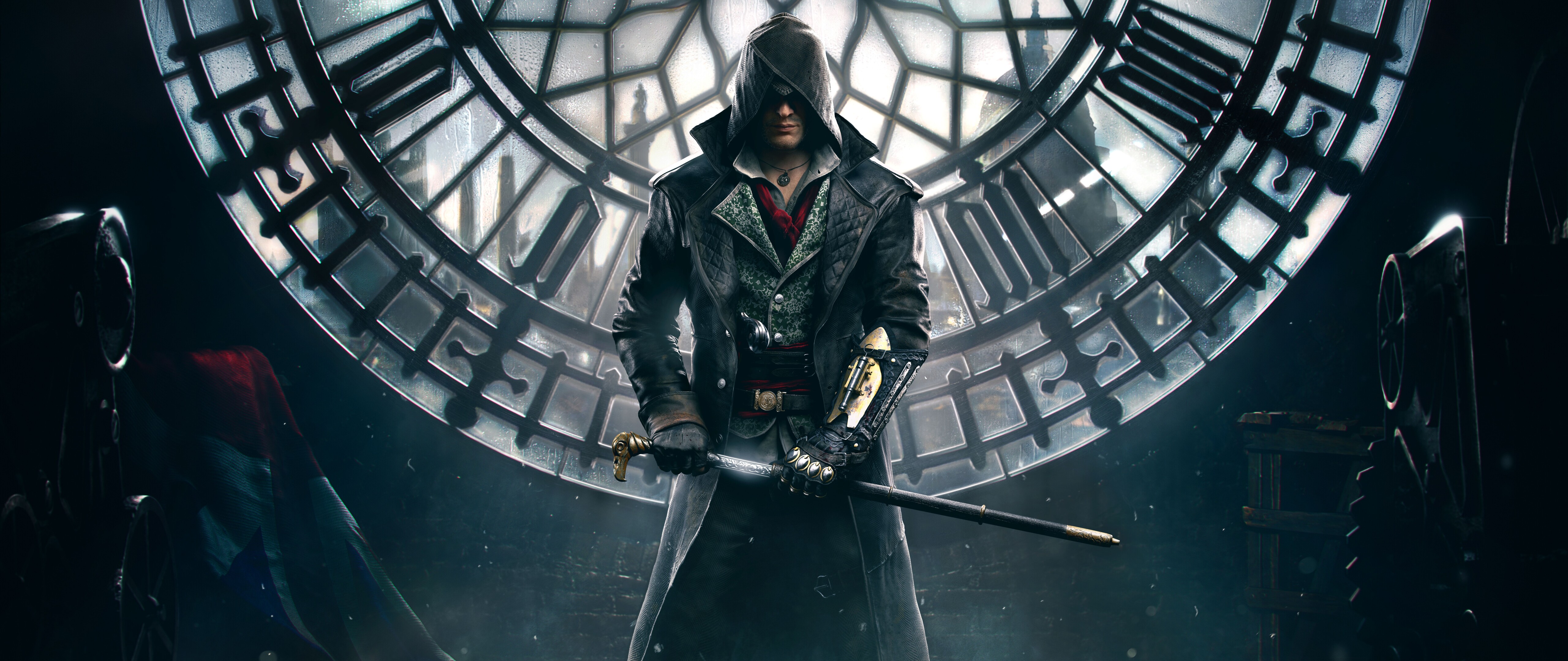 Szczegółowy portret Jacoba Frye’a z gry wideo Assassin’s Creed Syndicate.