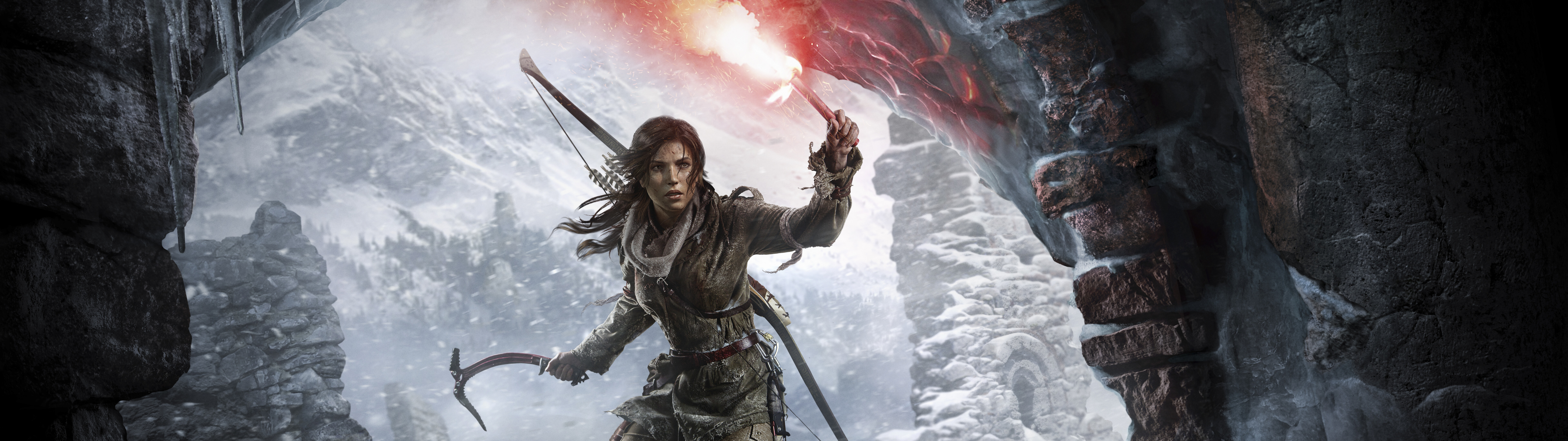 Lara Croft, kultowa bohaterka gry wideo „Rise of the Tomb Raider”, w scenerii pełnej przygód.