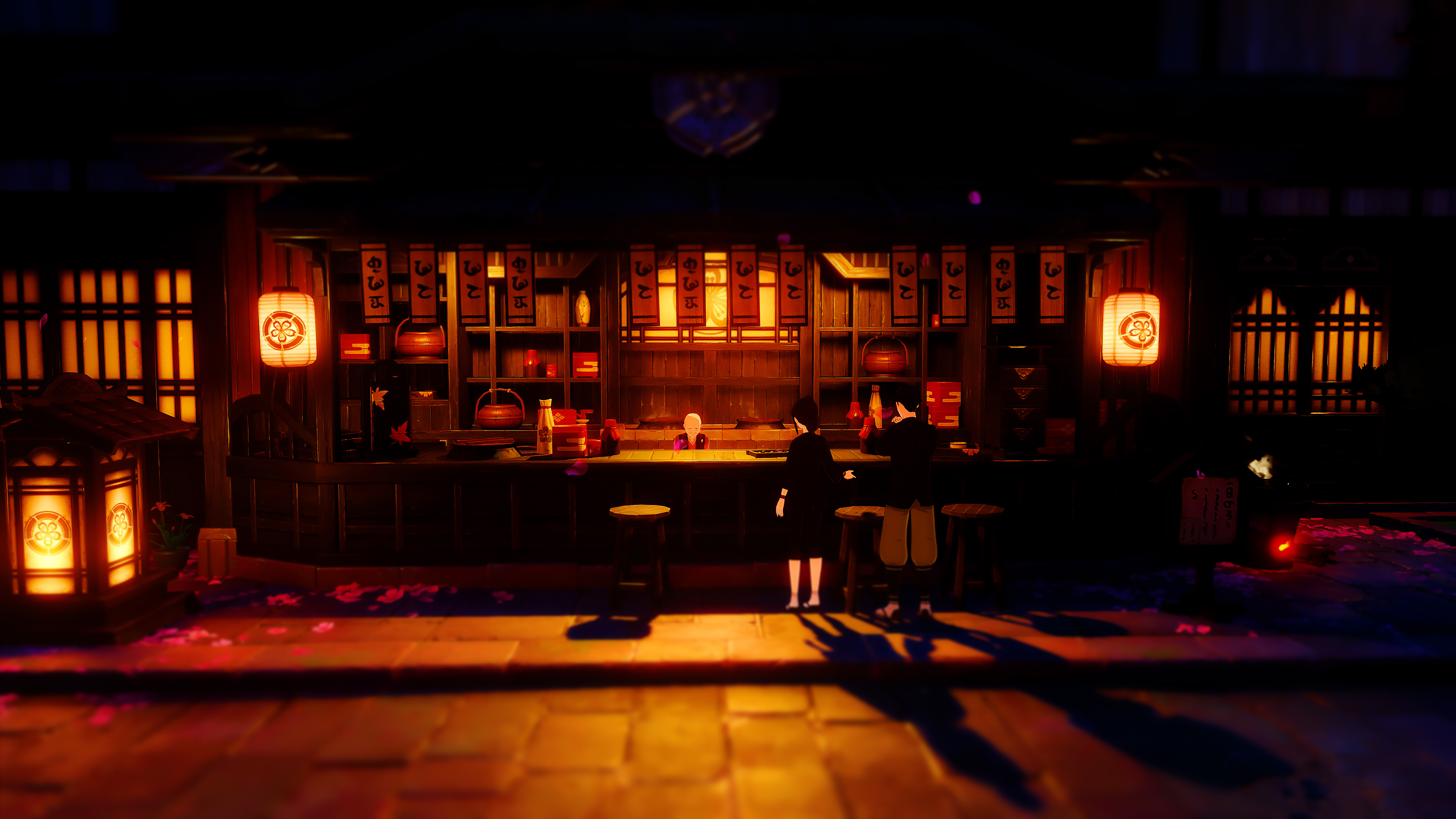 Szczegółowa, cyfrowa ilustracja postaci w stylu anime, otoczonej magicznymi efektami żywiołów, inspirowana grą Genshin Impact.