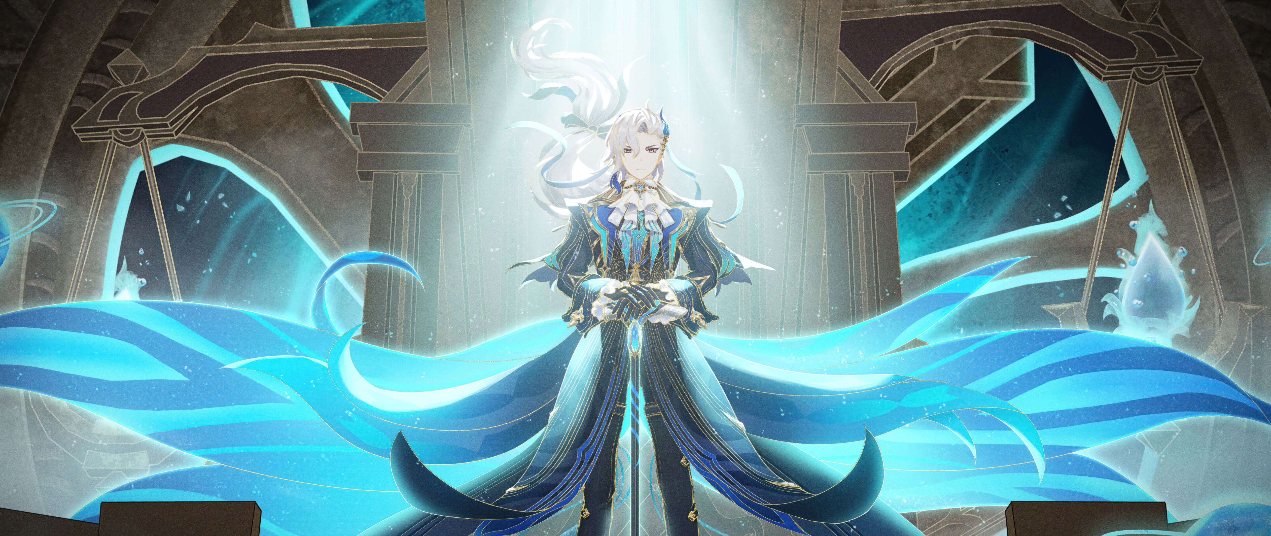 Oszałamiający portret Neuvillette’a z gry Genshin Impact.