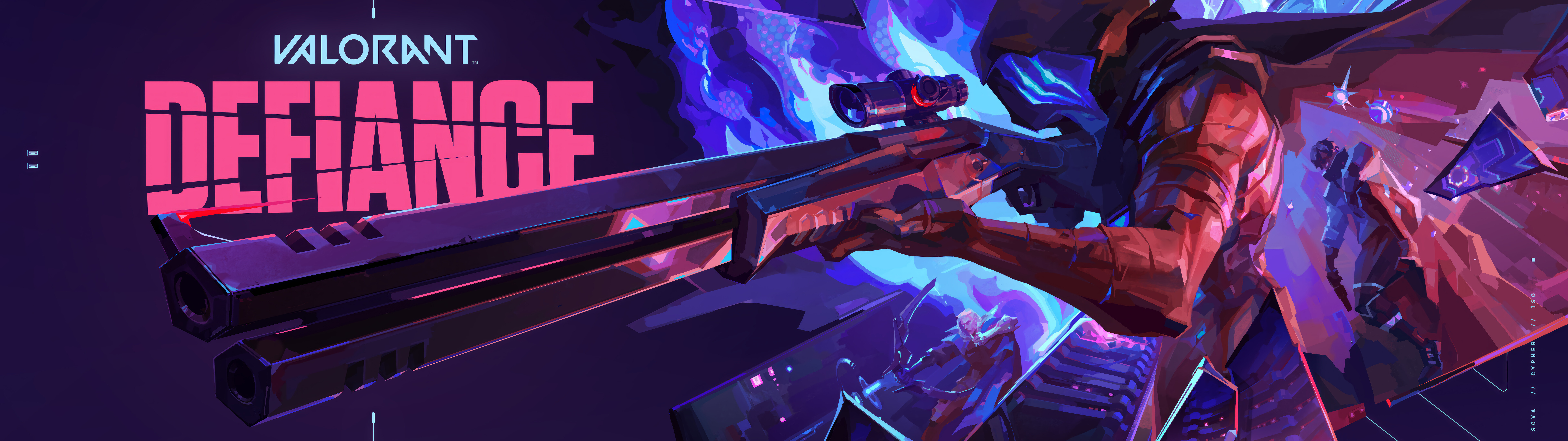 Imponujący i mroczny portret Omena z gry Valorant, przedstawiający jego charakterystyczną sylwetkę w kapturze i świecące oczy na tle wirujących cieni.