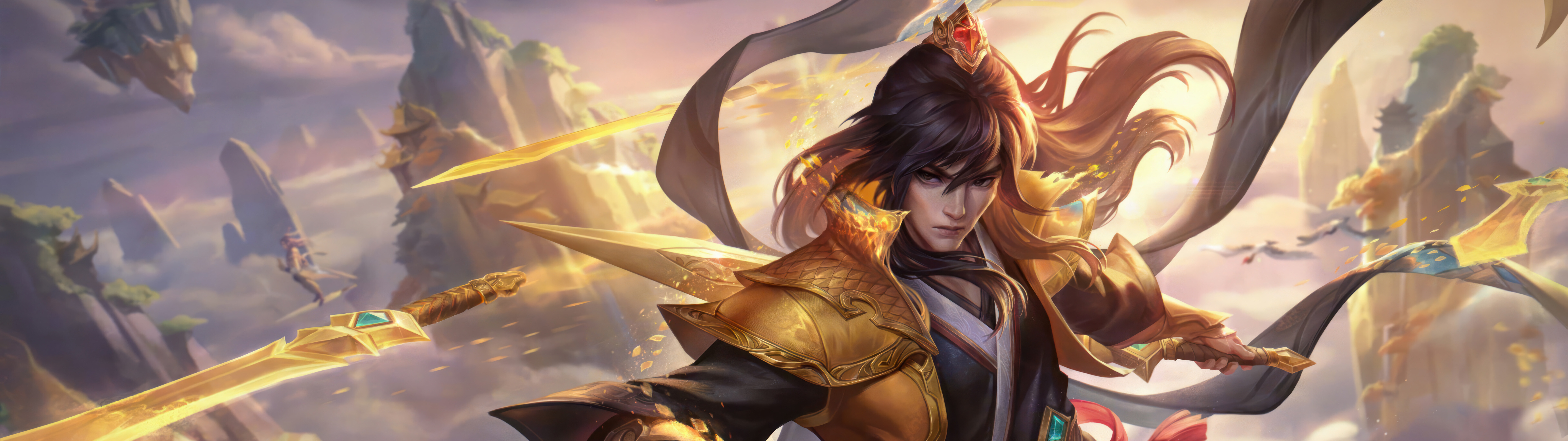 Talon z gry League of Legends pozuje ze swoimi charakterystycznymi ostrzami w dramatycznej, mrocznej scenerii.