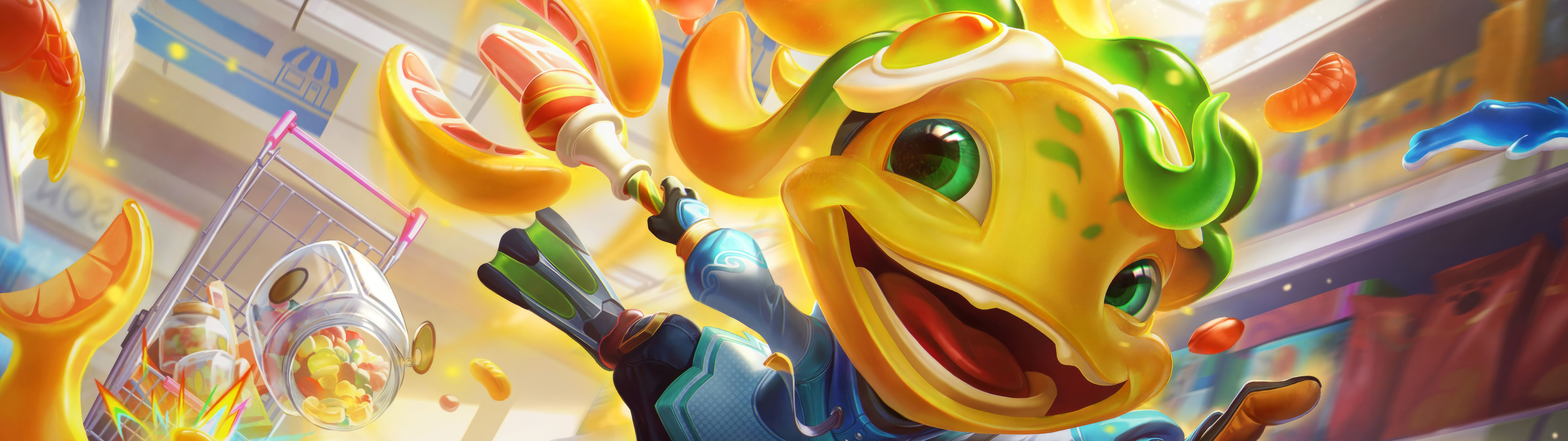 W barwnym, podwodnym otoczeniu prezentuje się Fizz, mistrz wodnych stworzeń, znany z gier League of Legends i Wild Rift.