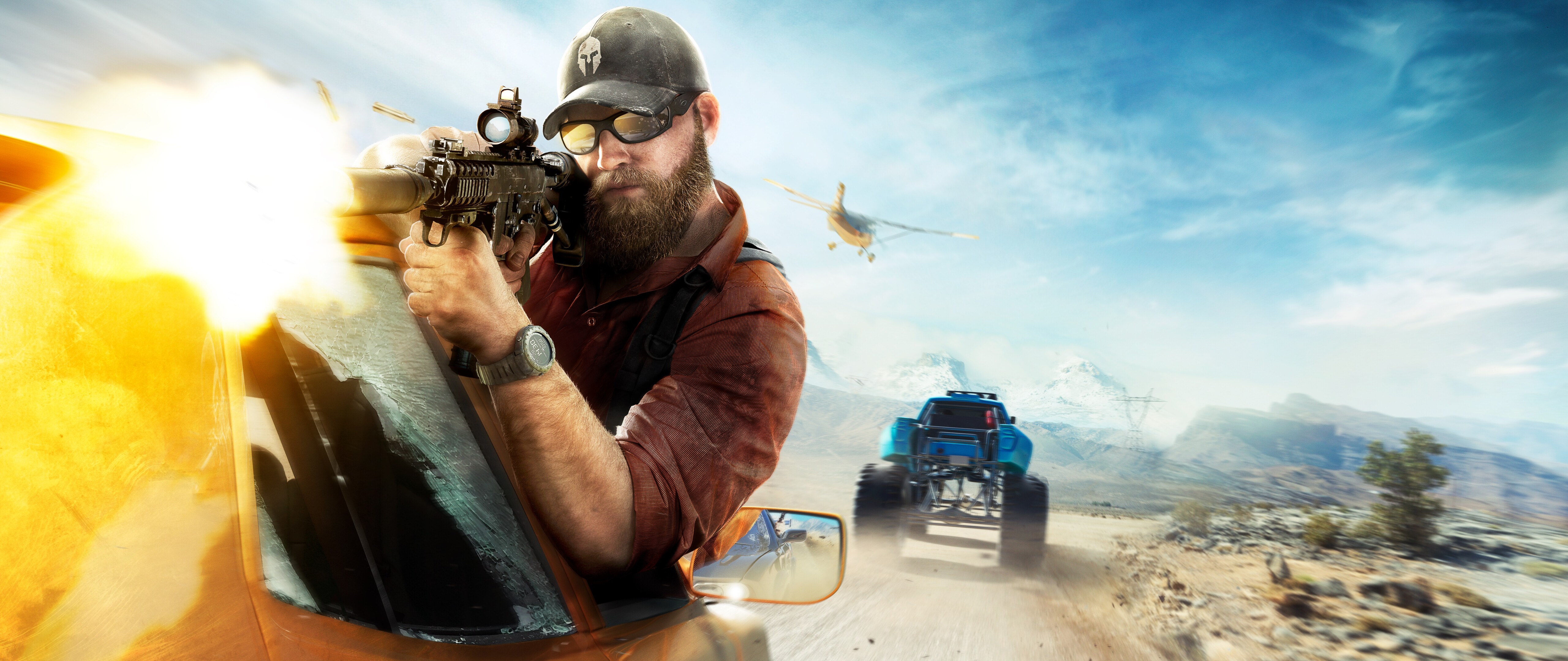 Wyszkolony żołnierz jednostki Ghost z gry Tom Clancy's Ghost Recon Wildlands, ubrany w pełny taktyczny mundur i uzbrojony w karabin szturmowy.