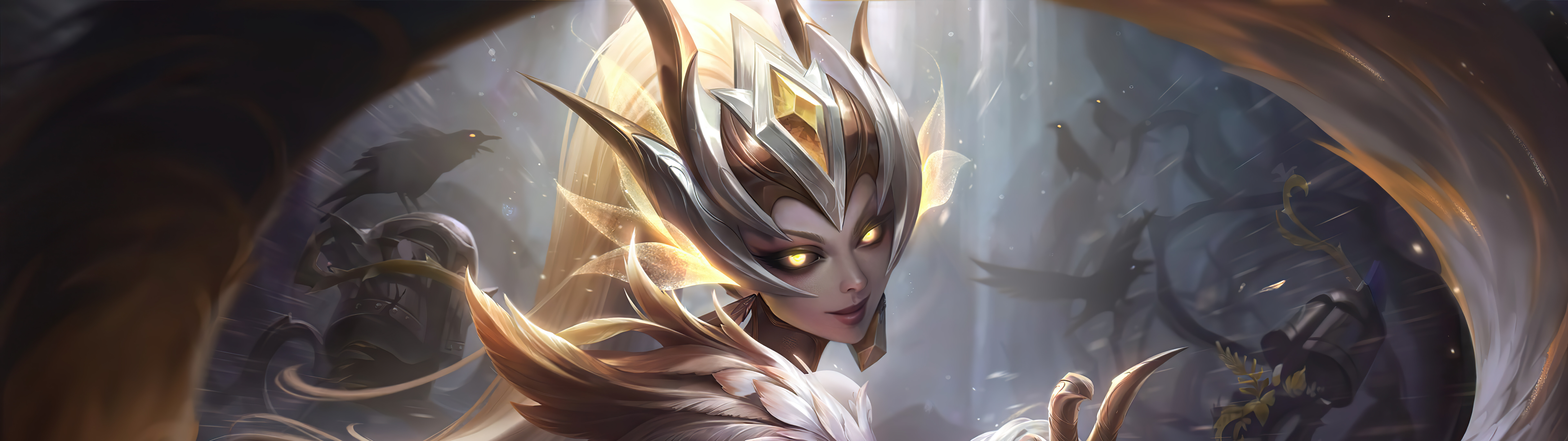 Szczegółowe przedstawienie graficzne postaci Zyry z gry League of Legends, otoczonej magicznymi, ciernistymi pnączami i bujną roślinnością.