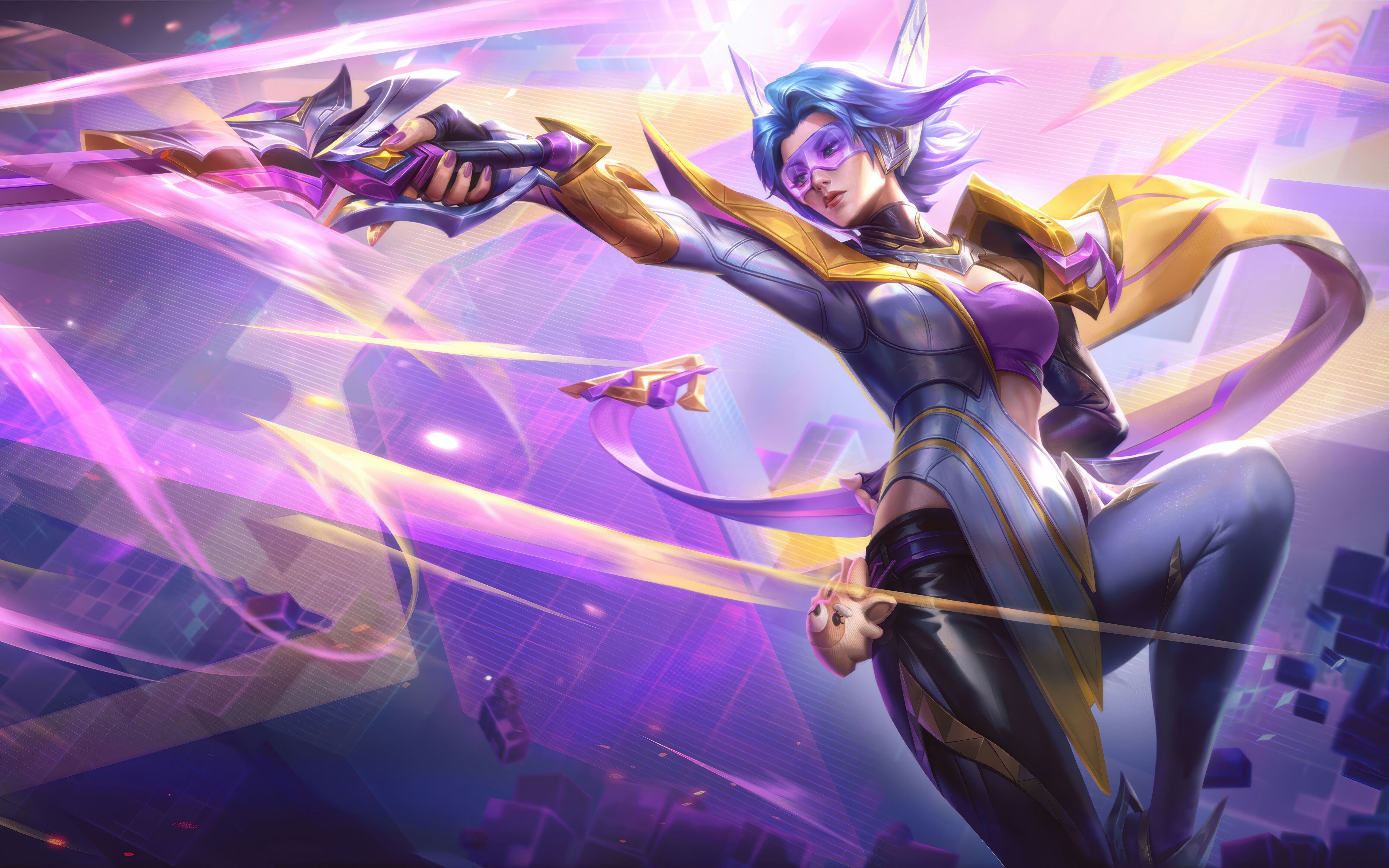 Fiora z gry League of Legends: Wild Rift, przedstawiona w gotowej do walki pozie, dzierżąca swój charakterystyczny rapier.