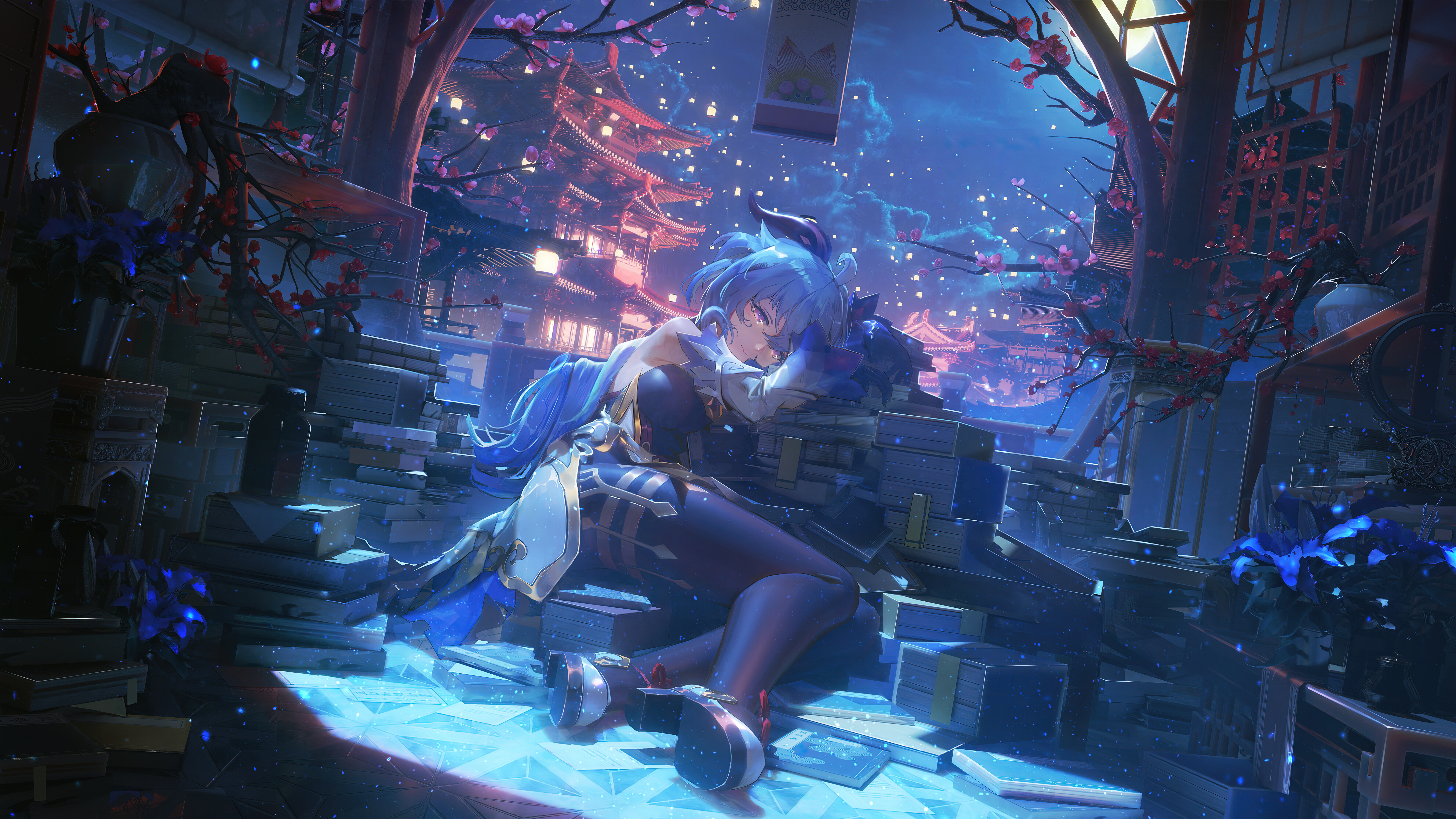 Bardzo szczegółowy portret Ganyu z gry Genshin Impact, eksponujący jej charakterystyczne rogi i elegancki wygląd.